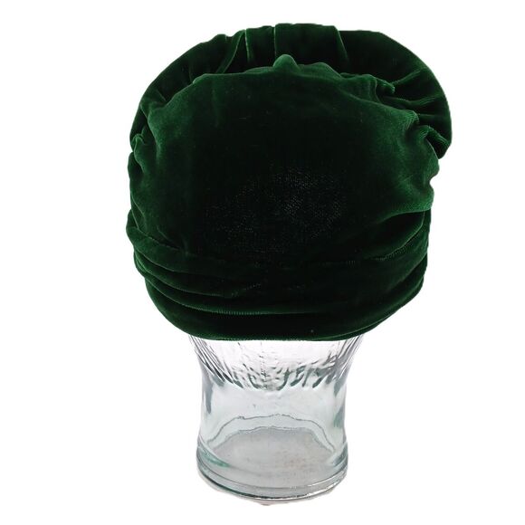 Green Velvet Full Cap Turban Hat Flapper Style Headband Warmer Headwrap - Picture 6 of 10